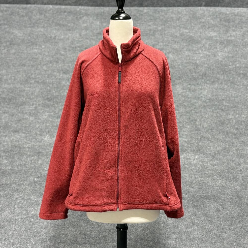 Columbia Fleece Jacket Womens 1X Red Full Zip Pockets Stand Collar Soft WW6114